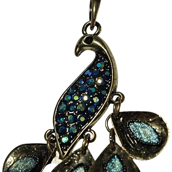 Boho Vintage Peacock Gemstone Pendant Articulated Purple Green Rhinestones Women - Picture 4 of 6